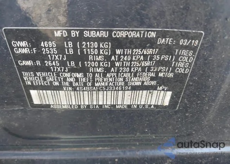 2018 Subaru Outback 2.5I Premium from USA, damaged, VIN 4S4BSAFC5J3346194
